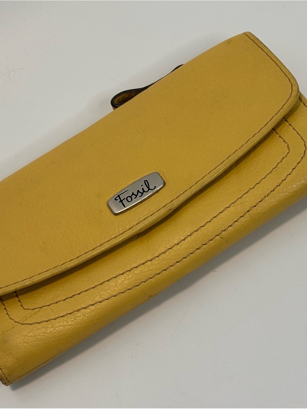 FOSSIL ($89) Yellow Leather Bifold Long Wallet Vintage